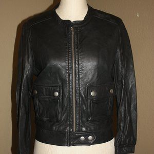 JOIE BLACK SOFT LAMB LEATHER JACKET BOMBER RACER BIKER MOTORCYCLE - MEDIUM 4 6